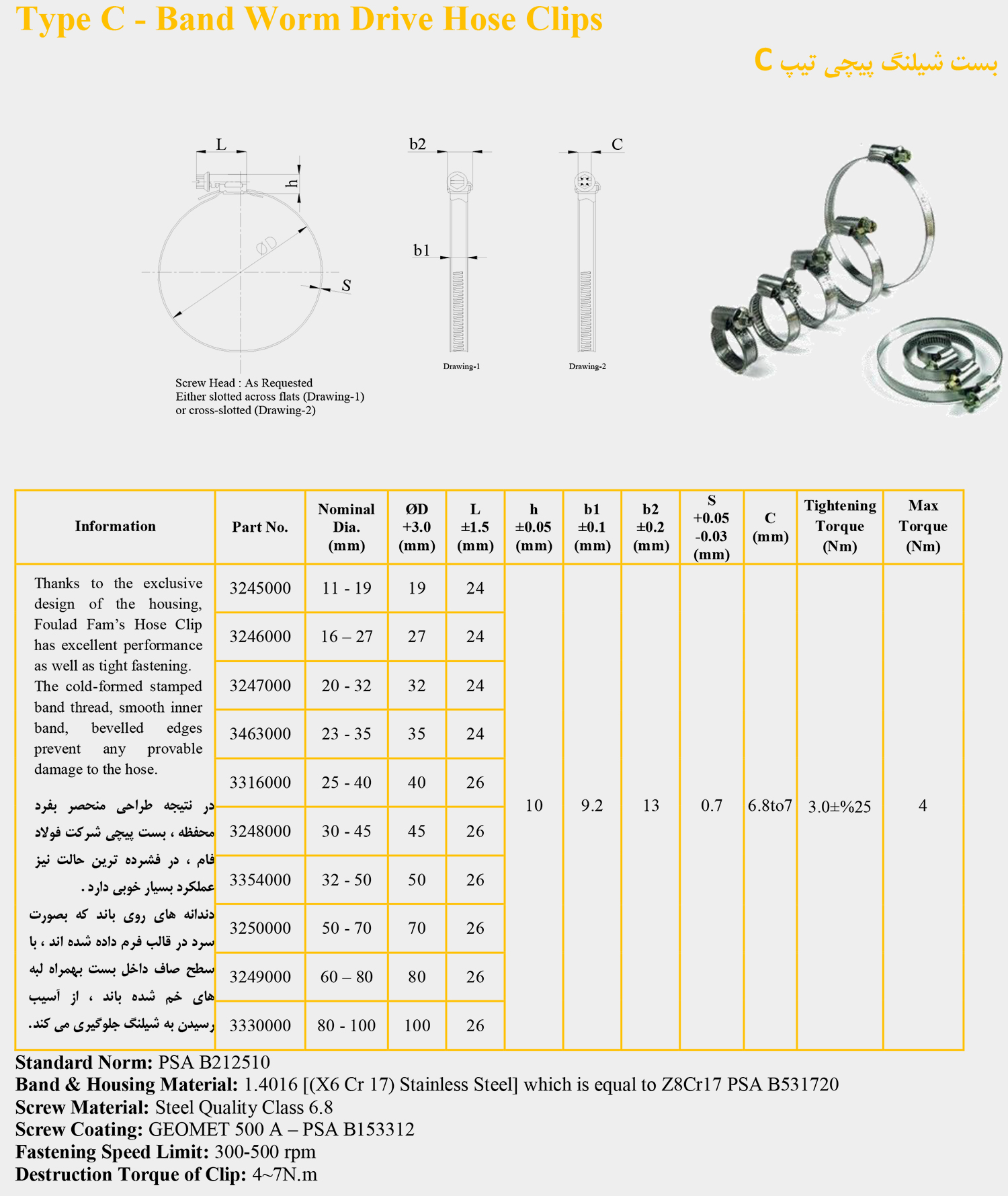 Technical specifications of the product